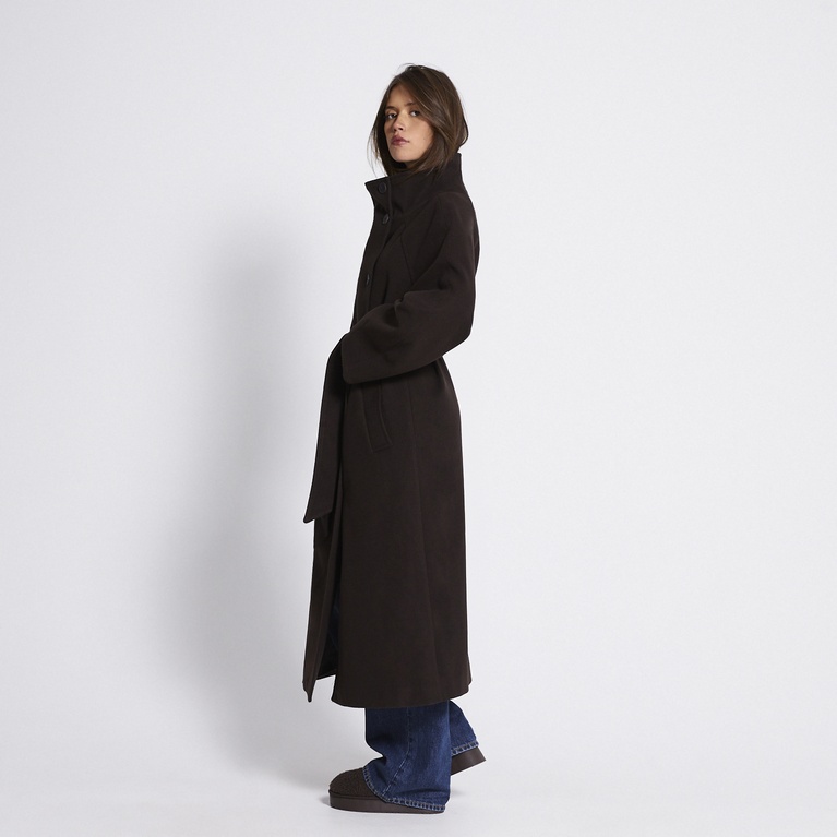 Long high-neck belted coat "Victoria" Brown